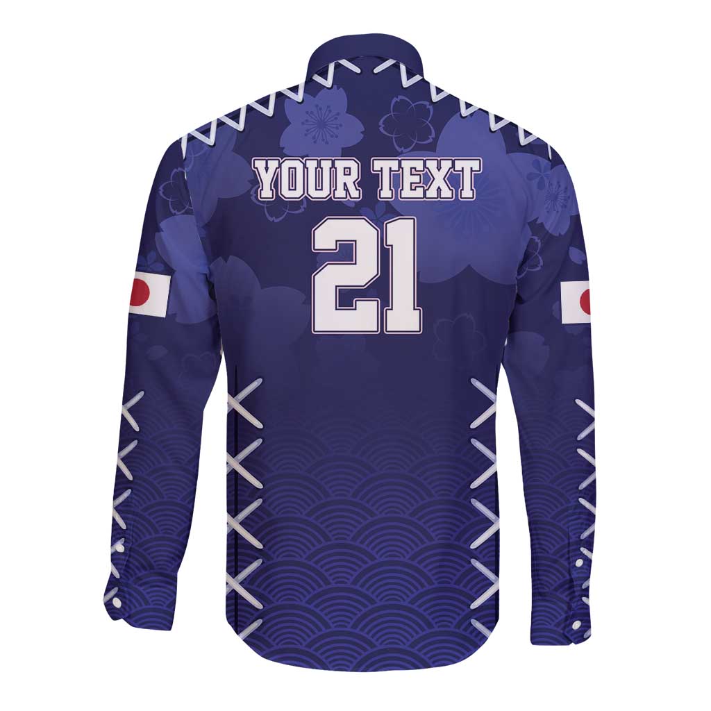 Custom Japan Rugby Pacific Long Sleeve Button Shirt Sakuras Rising Sun with Polynesian Pattern - Wonder Print Shop