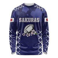 Custom Japan Rugby Pacific Long Sleeve Shirt Sakuras Rising Sun with Polynesian Pattern - Wonder Print Shop