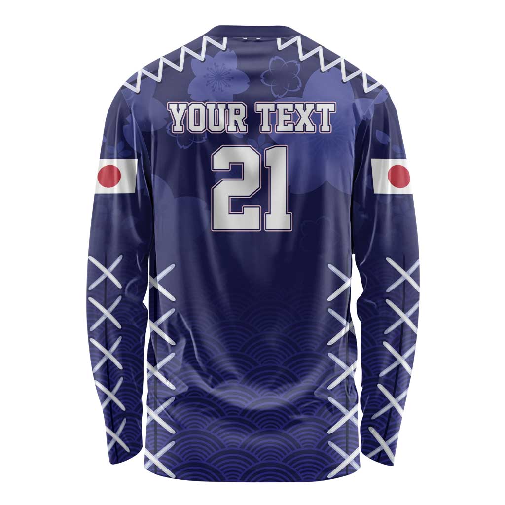 Custom Japan Rugby Pacific Long Sleeve Shirt Sakuras Rising Sun with Polynesian Pattern - Wonder Print Shop