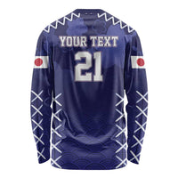 Custom Japan Rugby Pacific Long Sleeve Shirt Sakuras Rising Sun with Polynesian Pattern - Wonder Print Shop