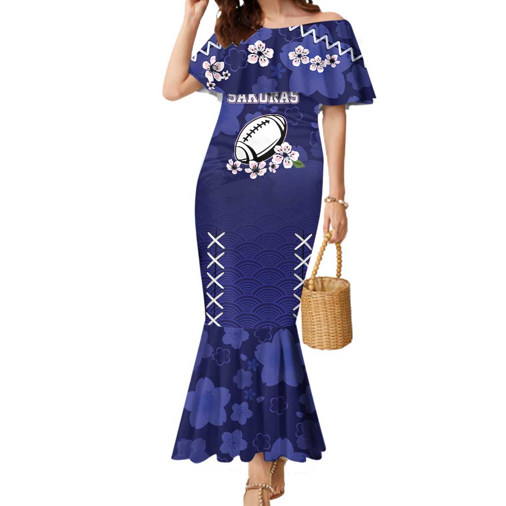 Custom Japan Rugby Pacific Mermaid Dress Sakuras Rising Sun with Polynesian Pattern - Wonder Print Shop