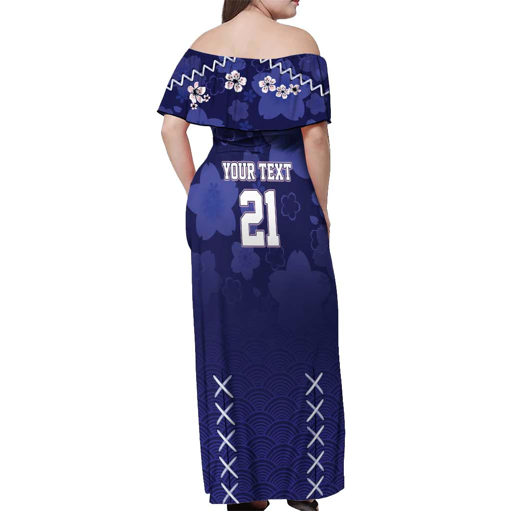 Custom Japan Rugby Pacific Off Shoulder Maxi Dress Sakuras Rising Sun with Polynesian Pattern - Wonder Print Shop