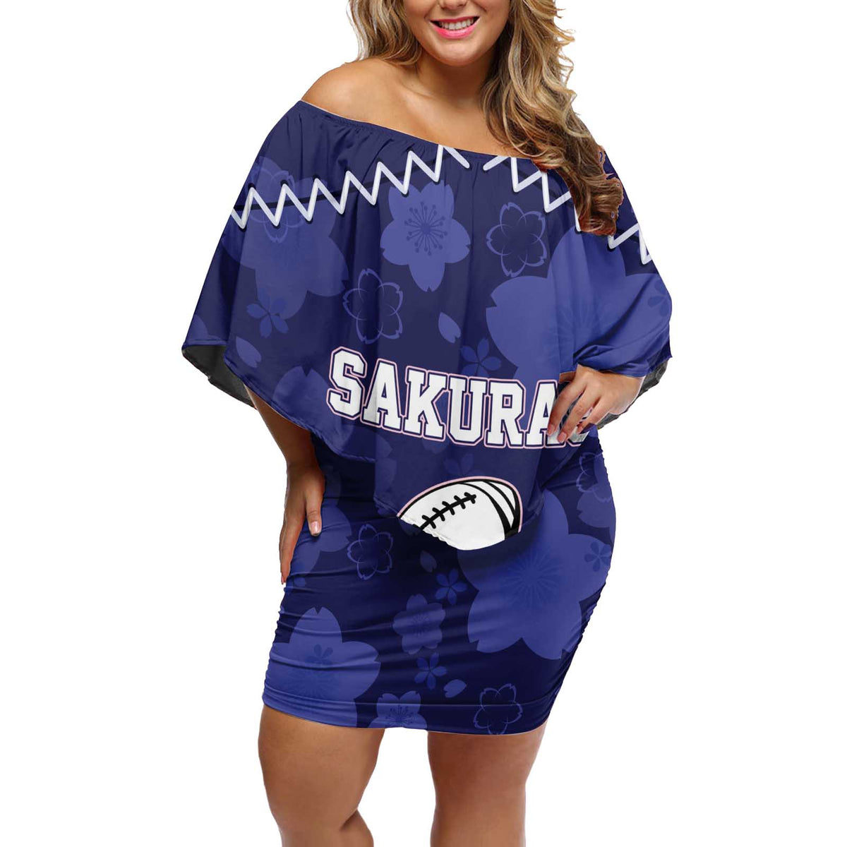 Custom Japan Rugby Pacific Off Shoulder Short Dress Sakuras Rising Sun with Polynesian Pattern - Wonder Print Shop