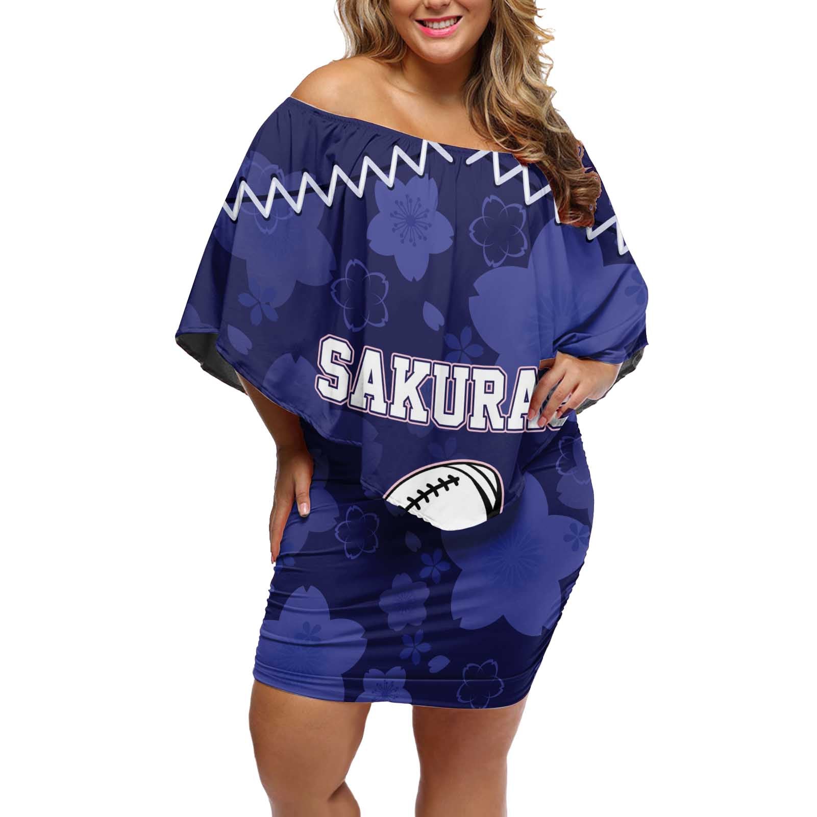 Custom Japan Rugby Pacific Off Shoulder Short Dress Sakuras Rising Sun with Polynesian Pattern - Wonder Print Shop