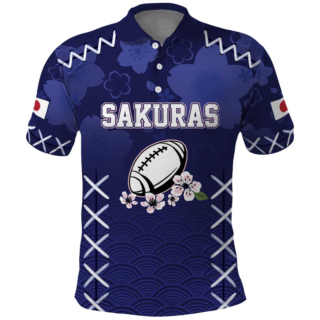Custom Japan Rugby Pacific Polo Shirt Sakuras Rising Sun with Polynesian Pattern - Wonder Print Shop