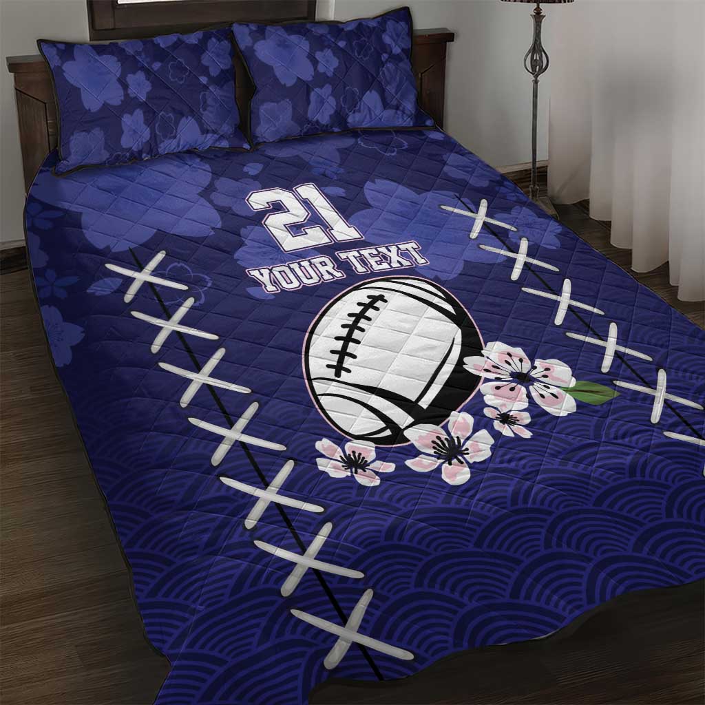 Custom Japan Rugby Pacific Quilt Bed Set Sakuras Rising Sun with Polynesian Pattern - Wonder Print Shop