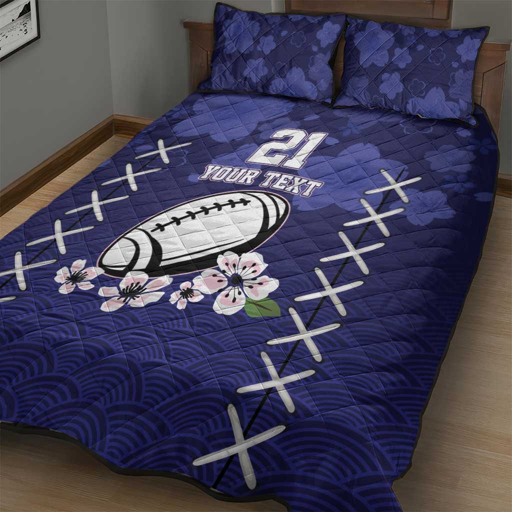 Custom Japan Rugby Pacific Quilt Bed Set Sakuras Rising Sun with Polynesian Pattern - Wonder Print Shop