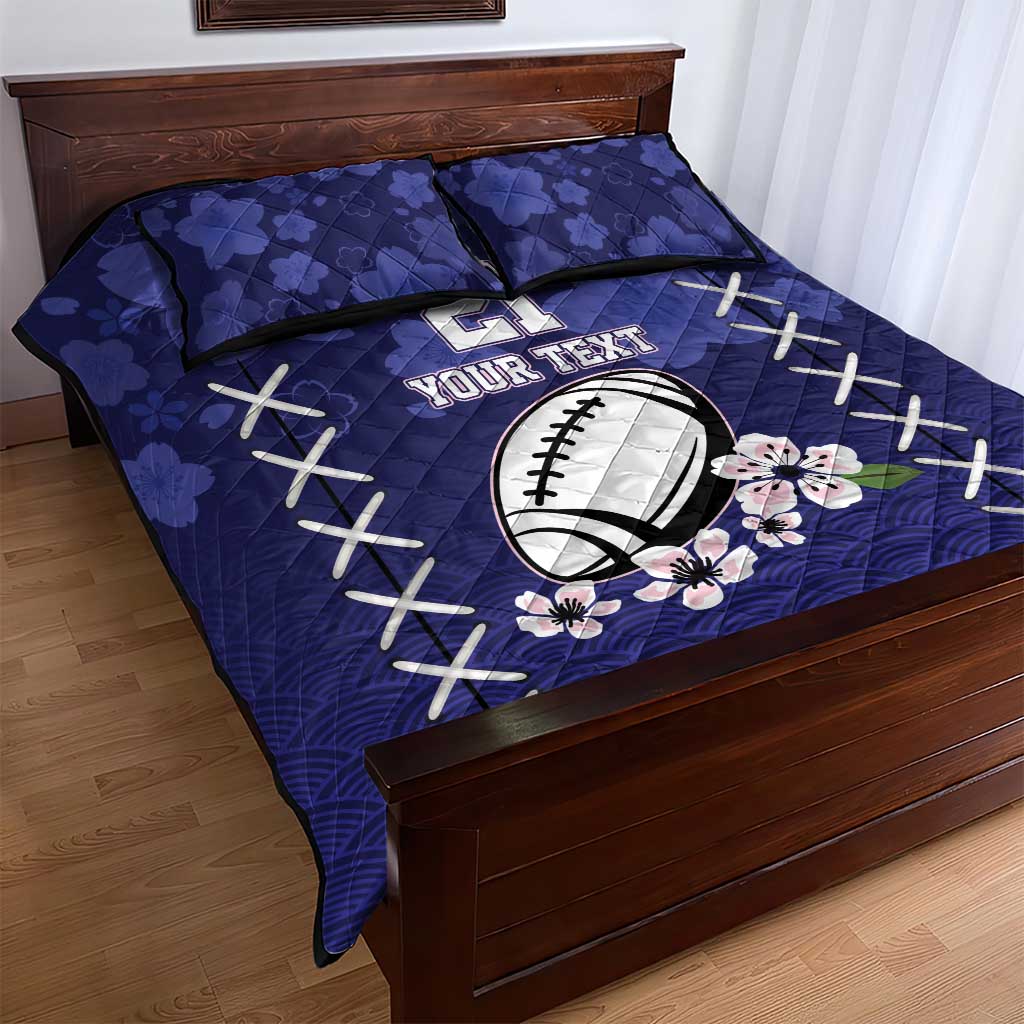 Custom Japan Rugby Pacific Quilt Bed Set Sakuras Rising Sun with Polynesian Pattern - Wonder Print Shop