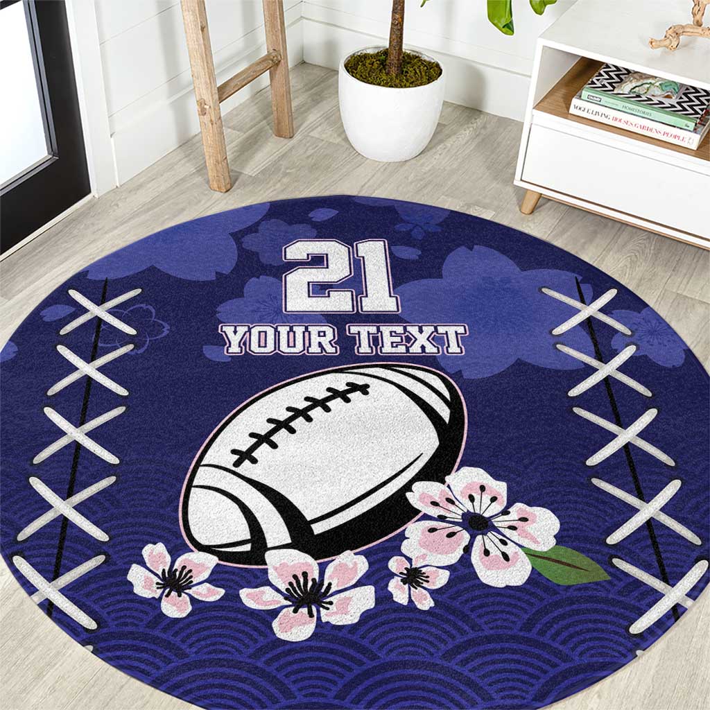 Custom Japan Rugby Pacific Round Carpet Sakuras Rising Sun wiht Polynesian Pattern