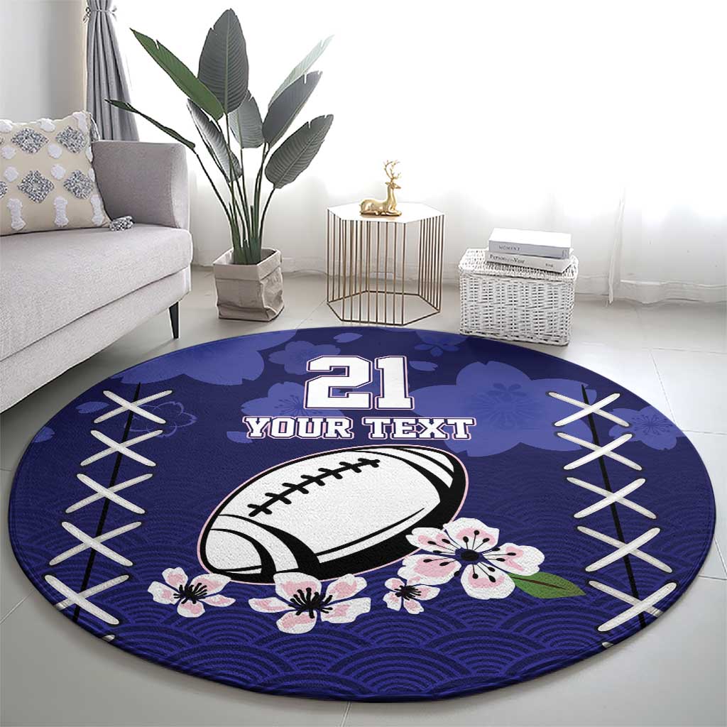 Custom Japan Rugby Pacific Round Carpet Sakuras Rising Sun wiht Polynesian Pattern