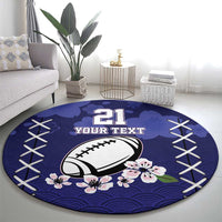 Custom Japan Rugby Pacific Round Carpet Sakuras Rising Sun wiht Polynesian Pattern