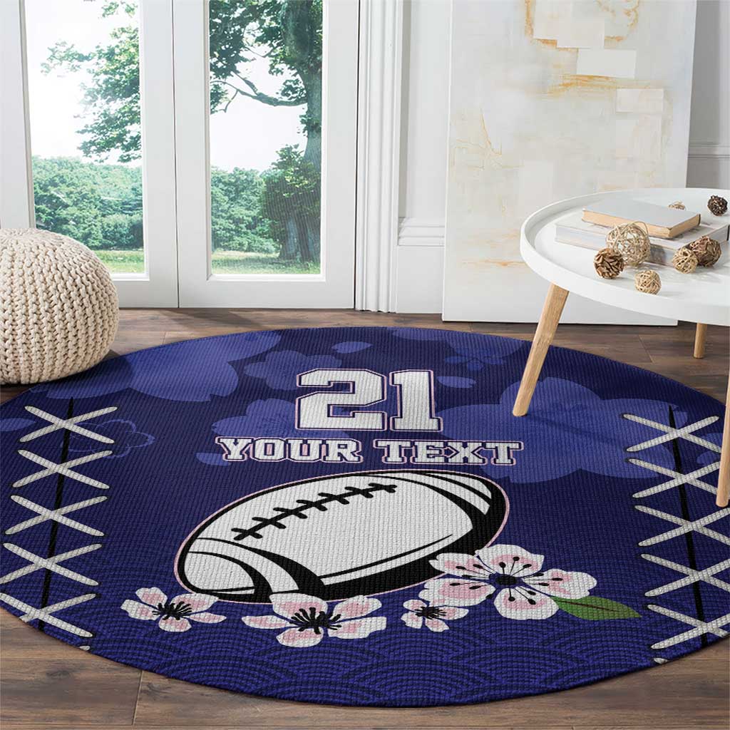 Custom Japan Rugby Pacific Round Carpet Sakuras Rising Sun wiht Polynesian Pattern