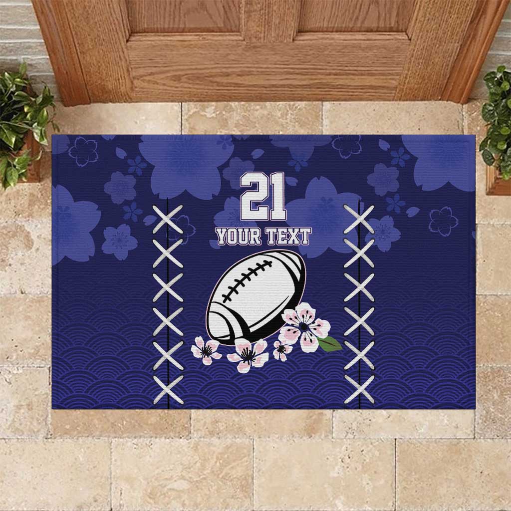 Custom Japan Rugby Pacific Rubber Doormat Sakuras Rising Sun with Polynesian Pattern - Wonder Print Shop