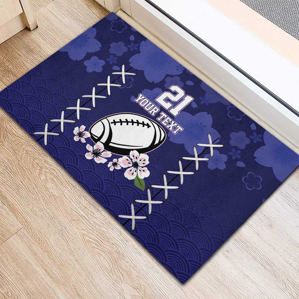 Custom Japan Rugby Pacific Rubber Doormat Sakuras Rising Sun with Polynesian Pattern - Wonder Print Shop