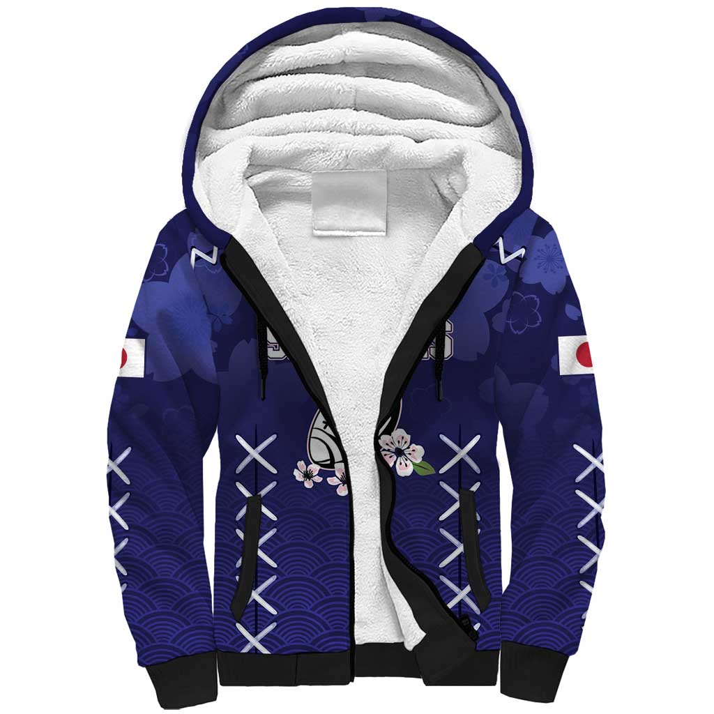 Custom Japan Rugby Pacific Sherpa Hoodie Sakuras Rising Sun with Polynesian Pattern - Wonder Print Shop