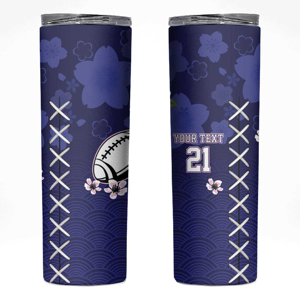 Custom Japan Rugby Pacific Skinny Tumbler Sakuras Rising Sun wiht Polynesian Pattern - Wonder Print Shop