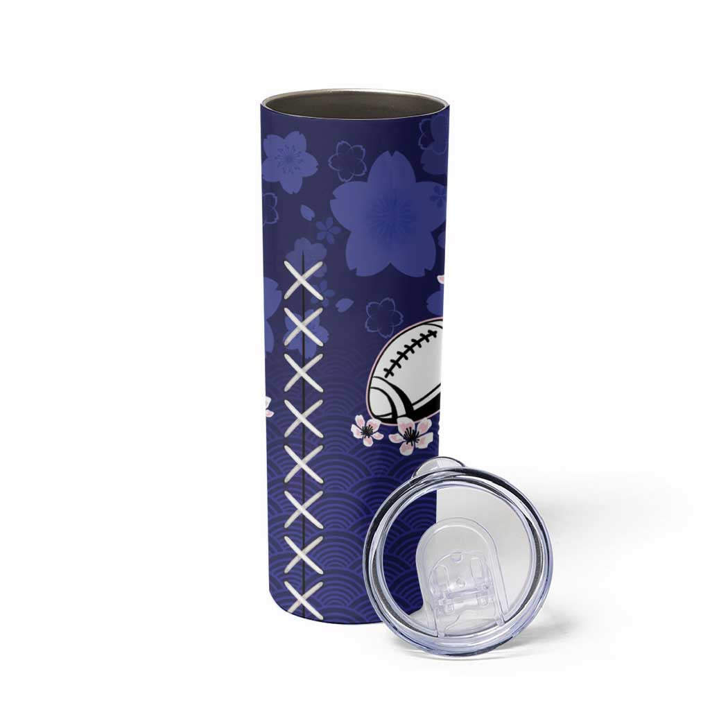 Custom Japan Rugby Pacific Skinny Tumbler Sakuras Rising Sun wiht Polynesian Pattern - Wonder Print Shop
