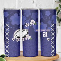 Custom Japan Rugby Pacific Skinny Tumbler Sakuras Rising Sun wiht Polynesian Pattern - Wonder Print Shop