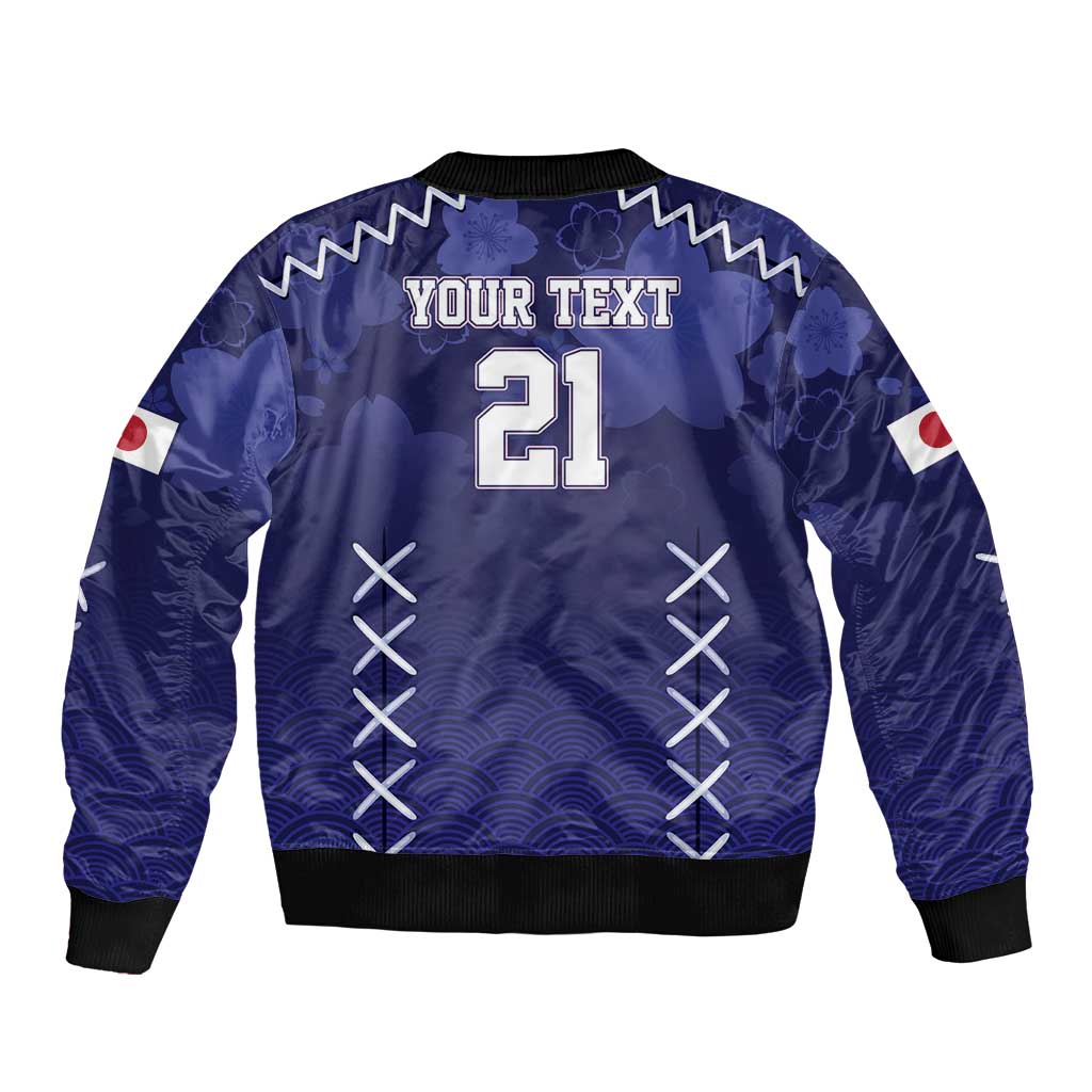 Custom Japan Rugby Pacific Sleeve Zip Bomber Jacket Sakuras Rising Sun with Polynesian Pattern - Wonder Print Shop