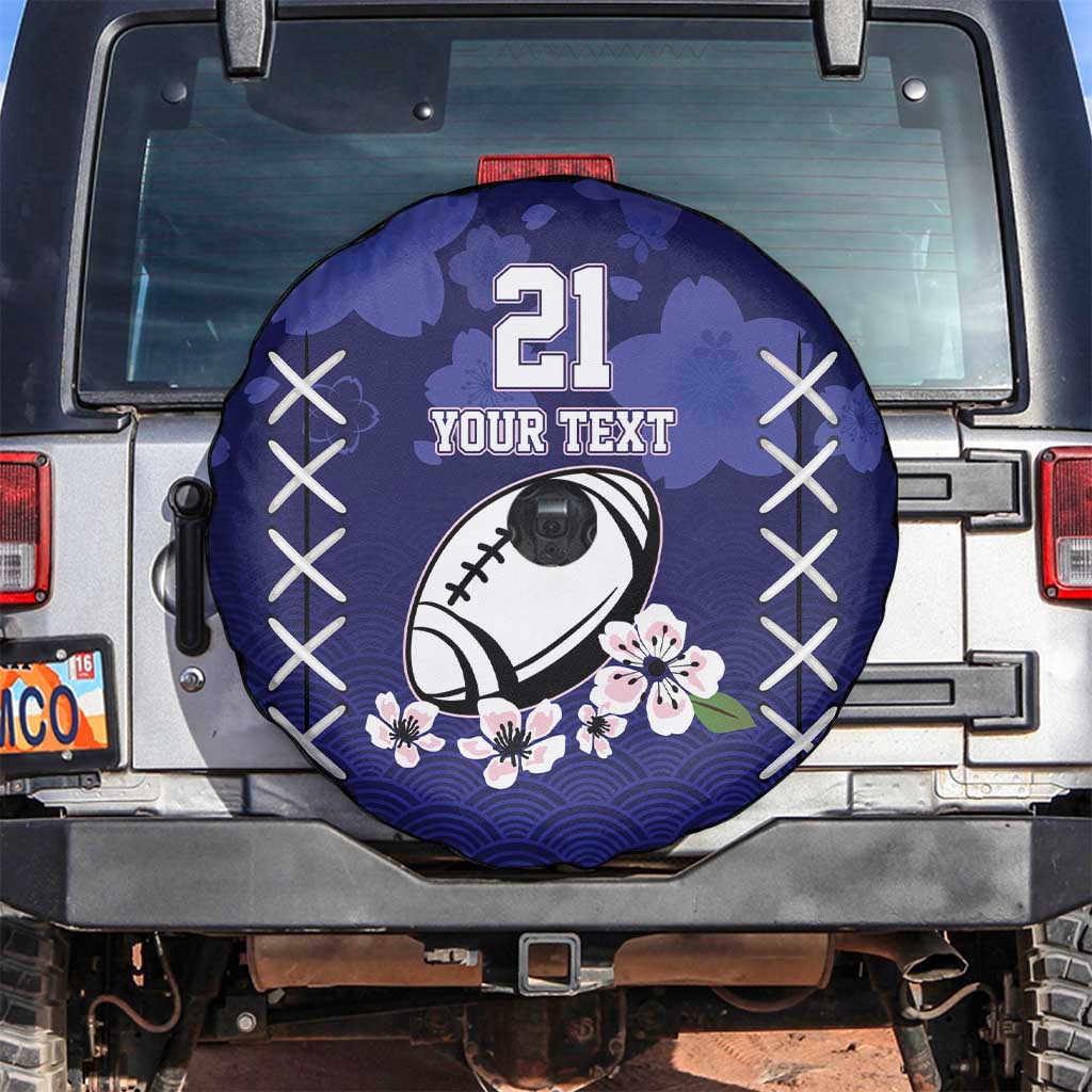 Custom Japan Rugby Pacific Spare Tire Cover Sakuras Rising Sun with Polynesian Pattern - Wonder Print Shop