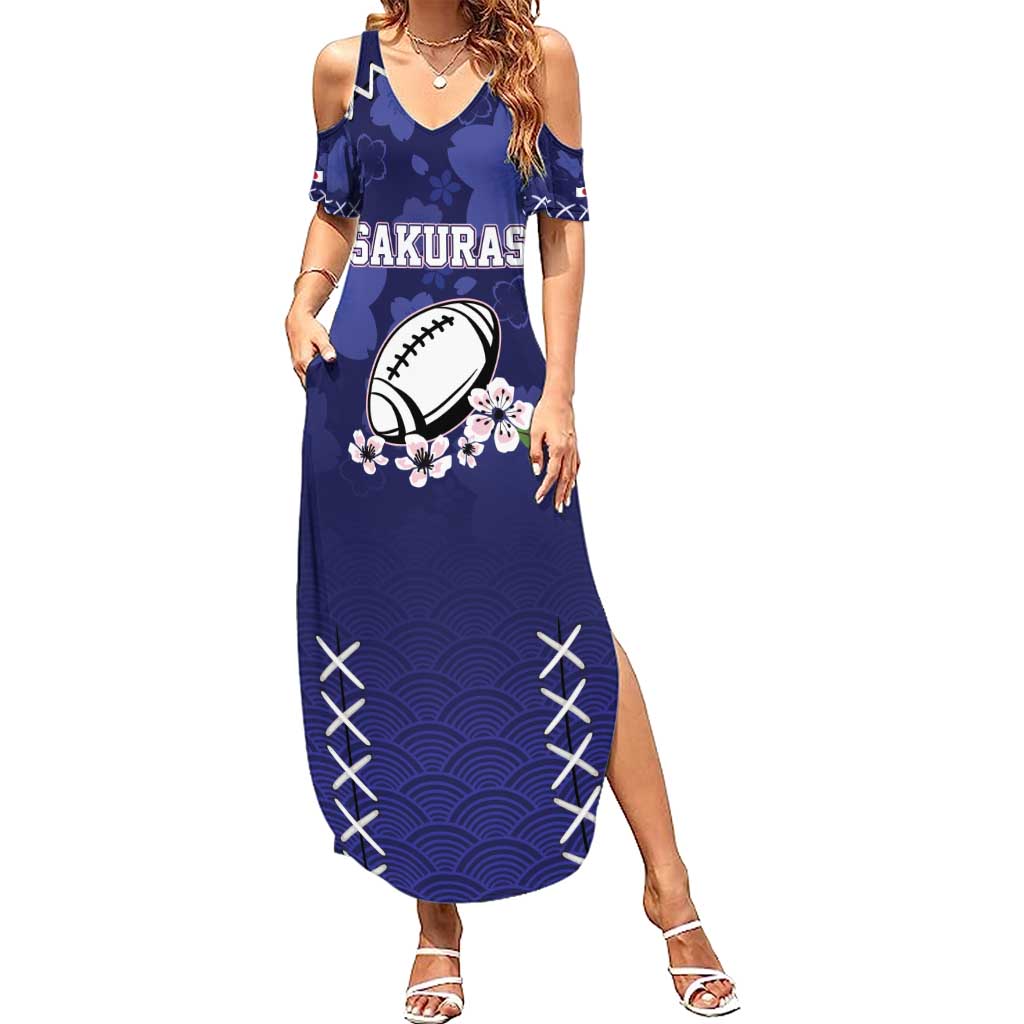 Custom Japan Rugby Pacific Summer Maxi Dress Sakuras Rising Sun with Polynesian Pattern - Wonder Print Shop