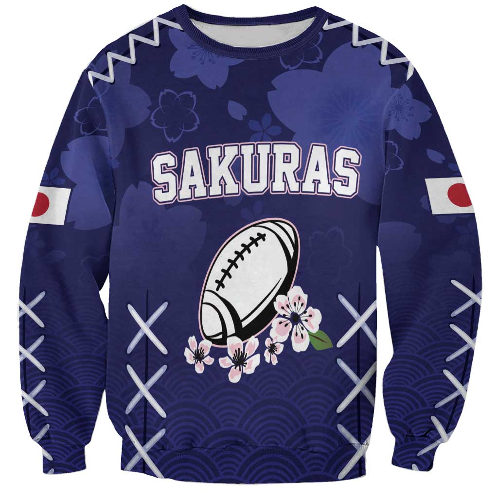 Custom Japan Rugby Pacific Sweatshirt Sakuras Rising Sun with Polynesian Pattern - Wonder Print Shop