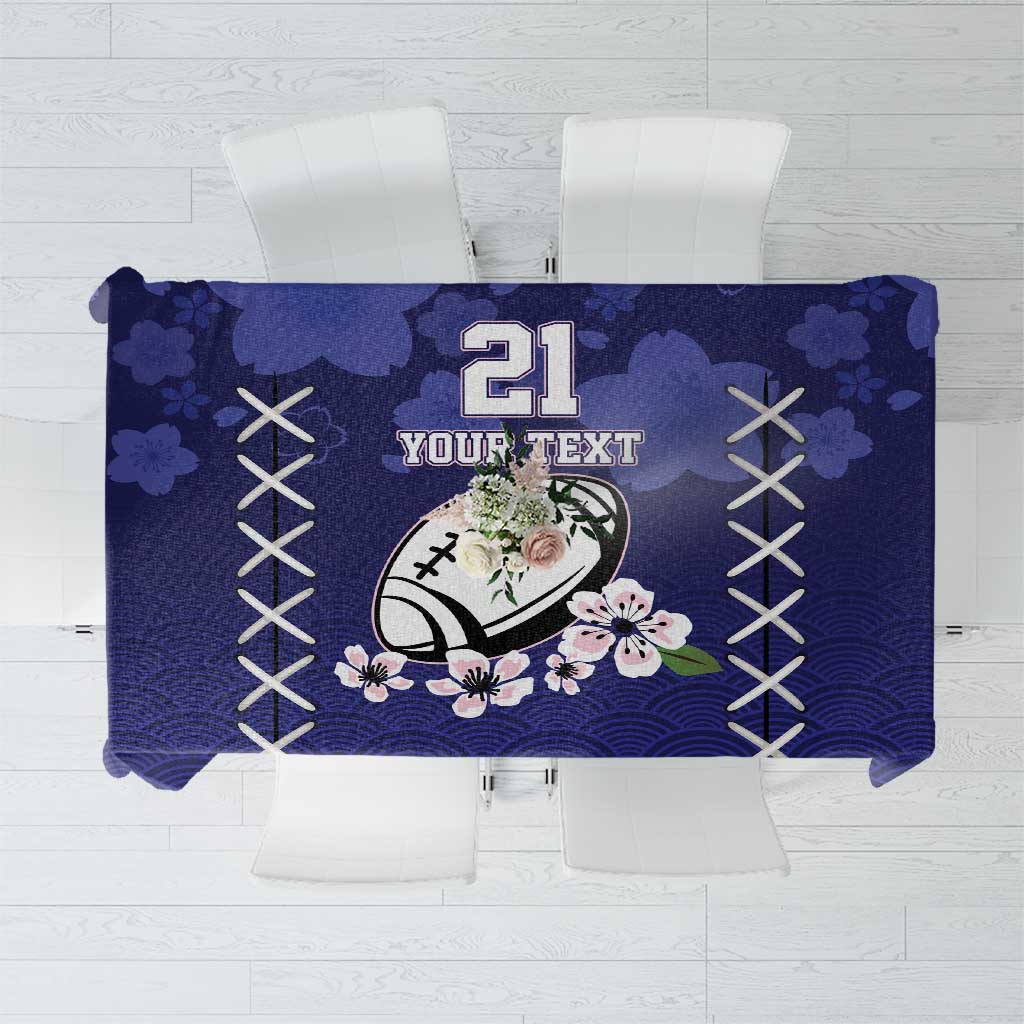 Custom Japan Rugby Pacific Tablecloth Sakuras Rising Sun with Polynesian Pattern - Wonder Print Shop
