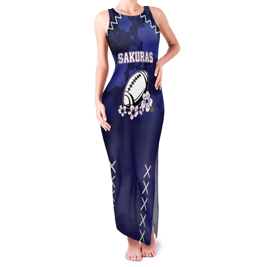 Custom Japan Rugby Pacific Tank Maxi Dress Sakuras Rising Sun with Polynesian Pattern - Wonder Print Shop