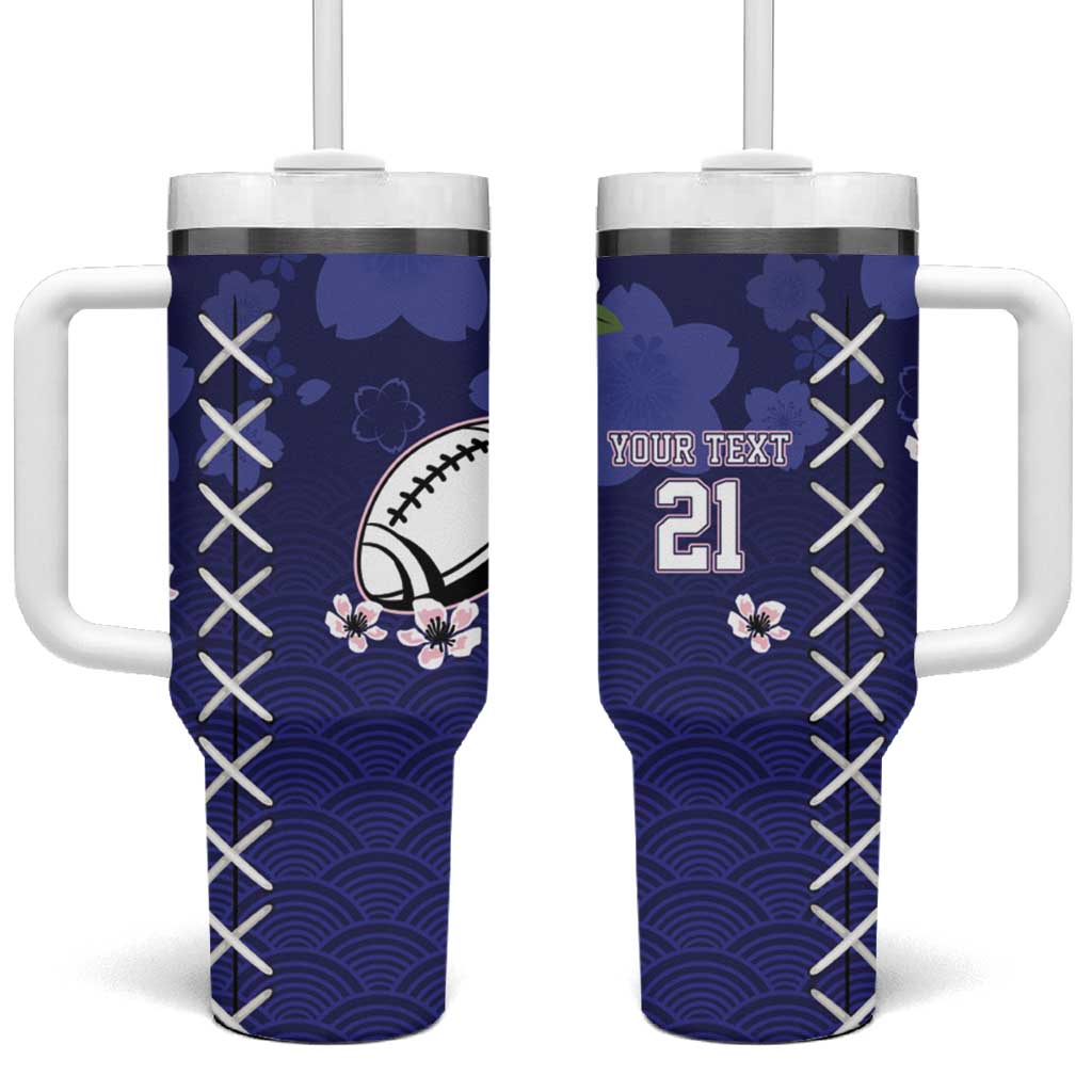 Custom Japan Rugby Pacific Tumbler With Handle Sakuras Rising Sun wiht Polynesian Pattern - Wonder Print Shop
