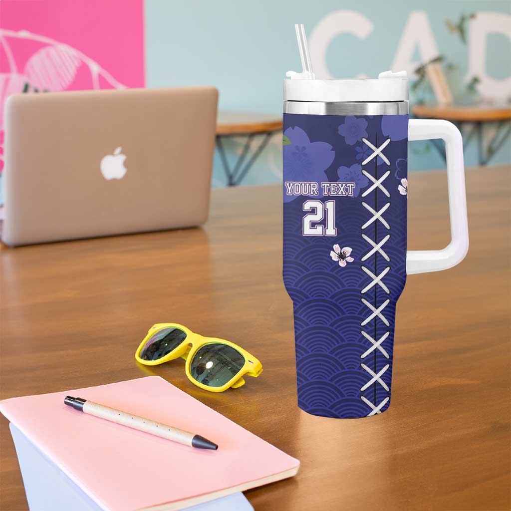Custom Japan Rugby Pacific Tumbler With Handle Sakuras Rising Sun wiht Polynesian Pattern - Wonder Print Shop