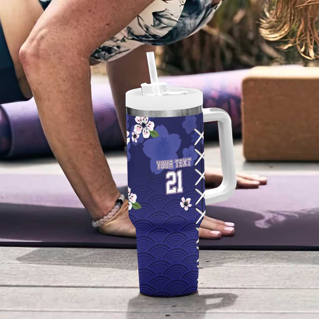 Custom Japan Rugby Pacific Tumbler With Handle Sakuras Rising Sun wiht Polynesian Pattern - Wonder Print Shop