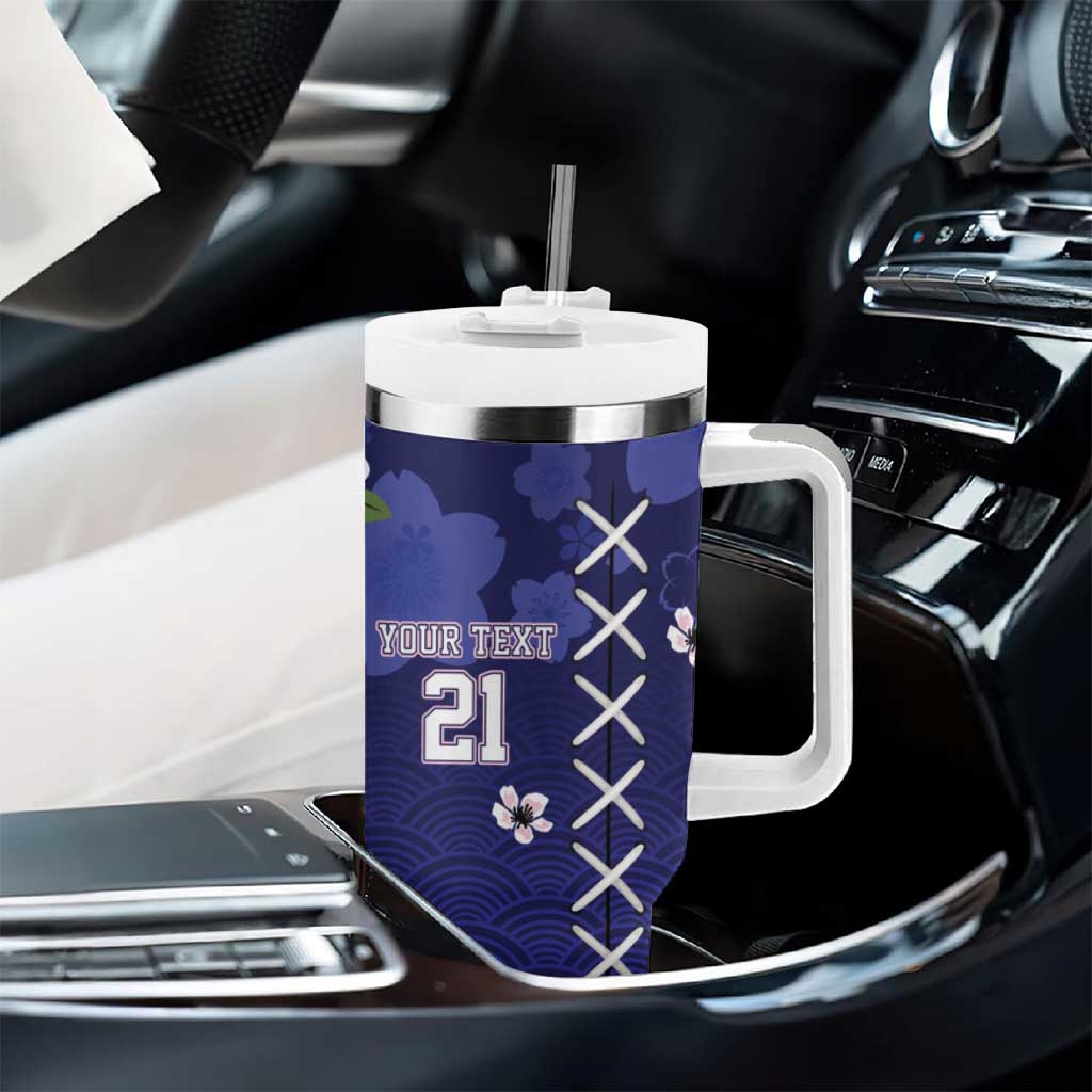 Custom Japan Rugby Pacific Tumbler With Handle Sakuras Rising Sun wiht Polynesian Pattern - Wonder Print Shop