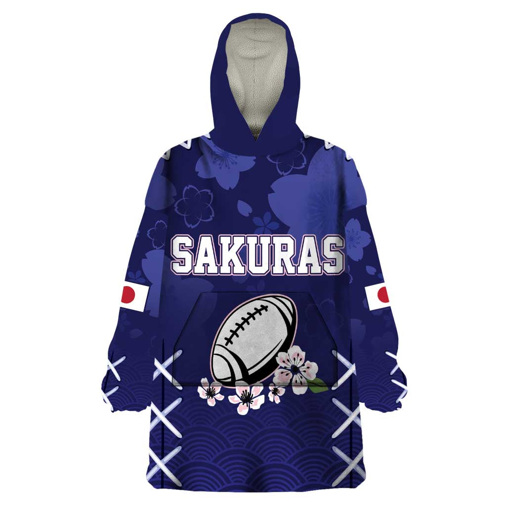 Custom Japan Rugby Pacific Wearable Blanket Hoodie Sakuras Rising Sun with Polynesian Pattern - Wonder Print Shop
