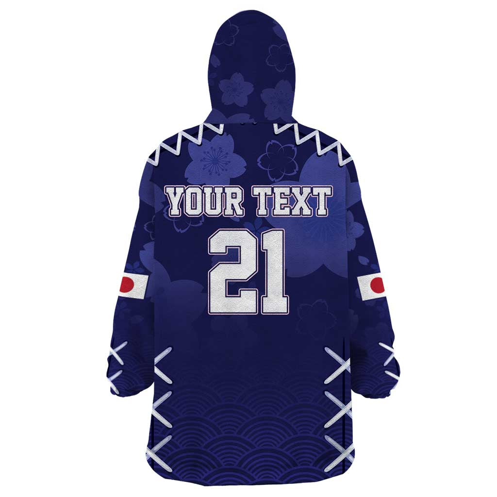 Custom Japan Rugby Pacific Wearable Blanket Hoodie Sakuras Rising Sun with Polynesian Pattern - Wonder Print Shop
