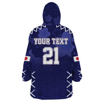 Custom Japan Rugby Pacific Wearable Blanket Hoodie Sakuras Rising Sun with Polynesian Pattern - Wonder Print Shop