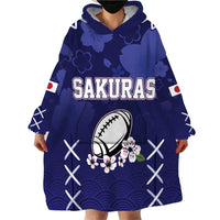 Custom Japan Rugby Pacific Wearable Blanket Hoodie Sakuras Rising Sun with Polynesian Pattern - Wonder Print Shop