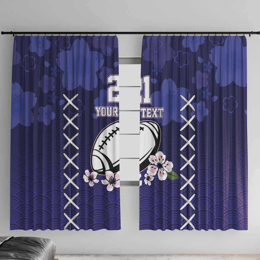 Custom Japan Rugby Pacific Window Curtain Sakuras Rising Sun with Polynesian Pattern - Wonder Print Shop