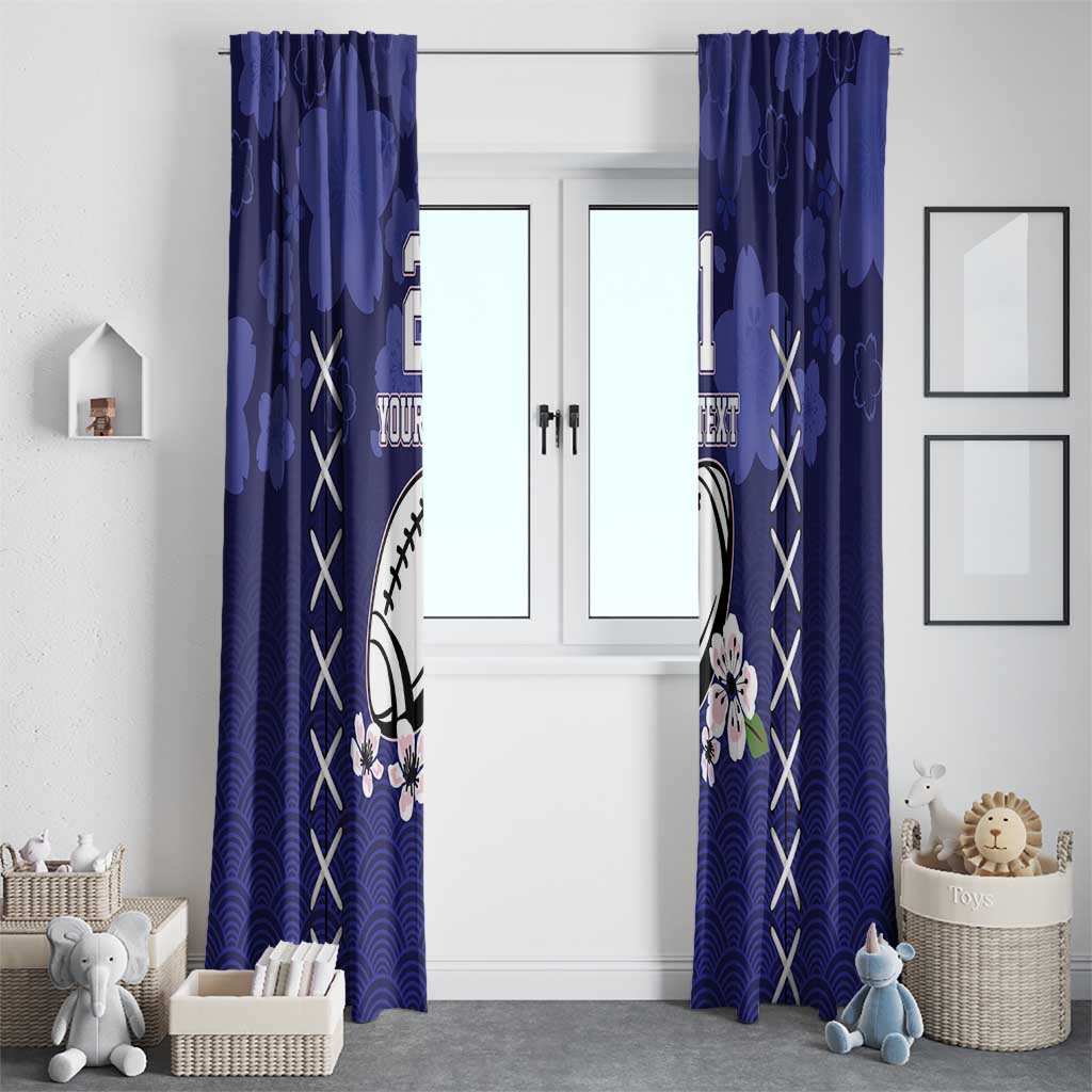 Custom Japan Rugby Pacific Window Curtain Sakuras Rising Sun with Polynesian Pattern - Wonder Print Shop