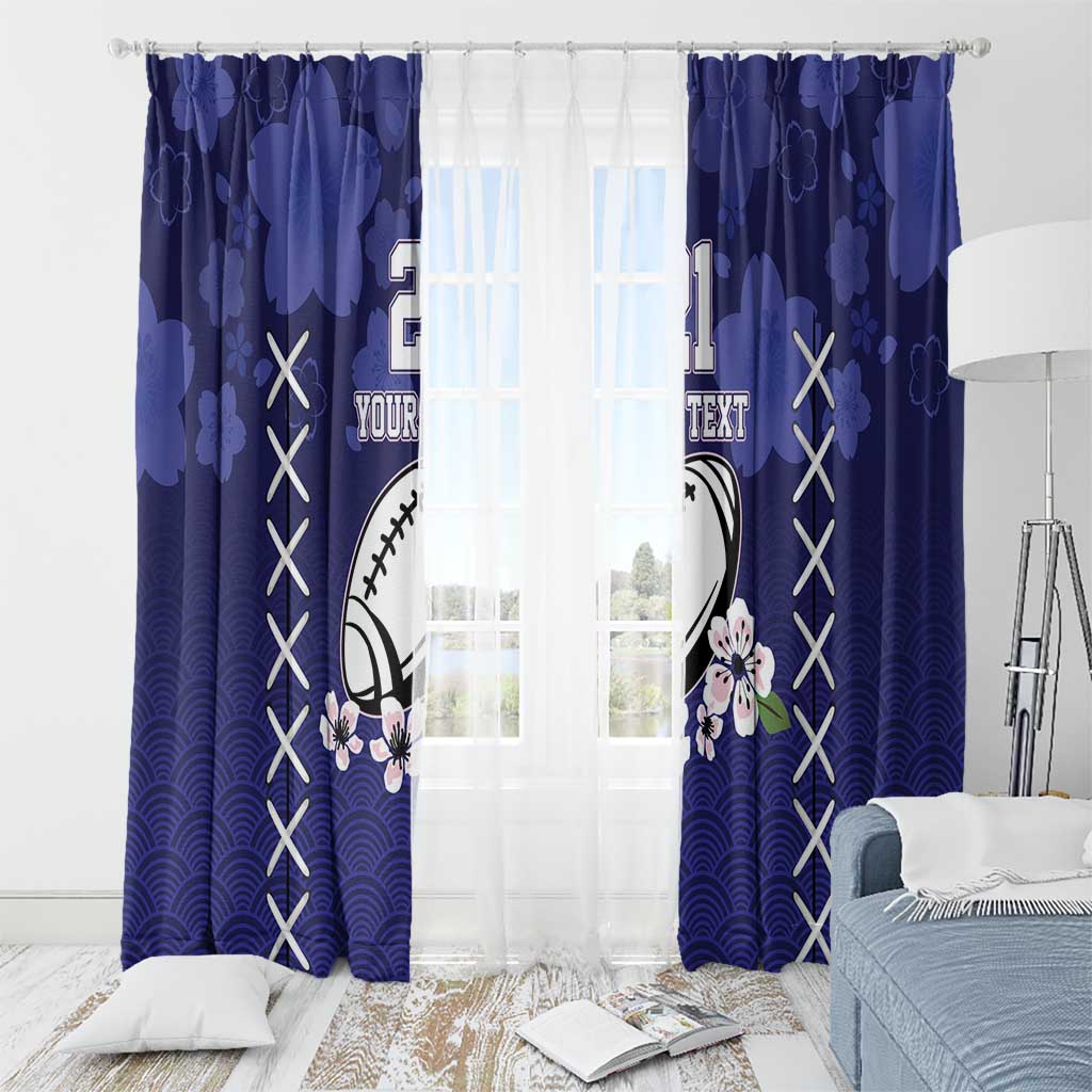 Custom Japan Rugby Pacific Window Curtain Sakuras Rising Sun with Polynesian Pattern - Wonder Print Shop