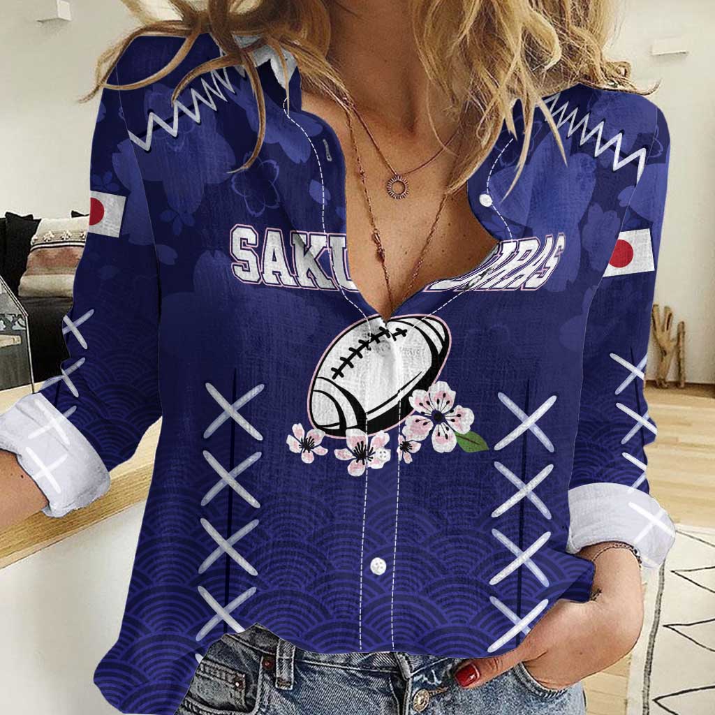 Custom Japan Rugby Pacific Women Casual Shirt Sakuras Rising Sun with Polynesian Pattern - Wonder Print Shop