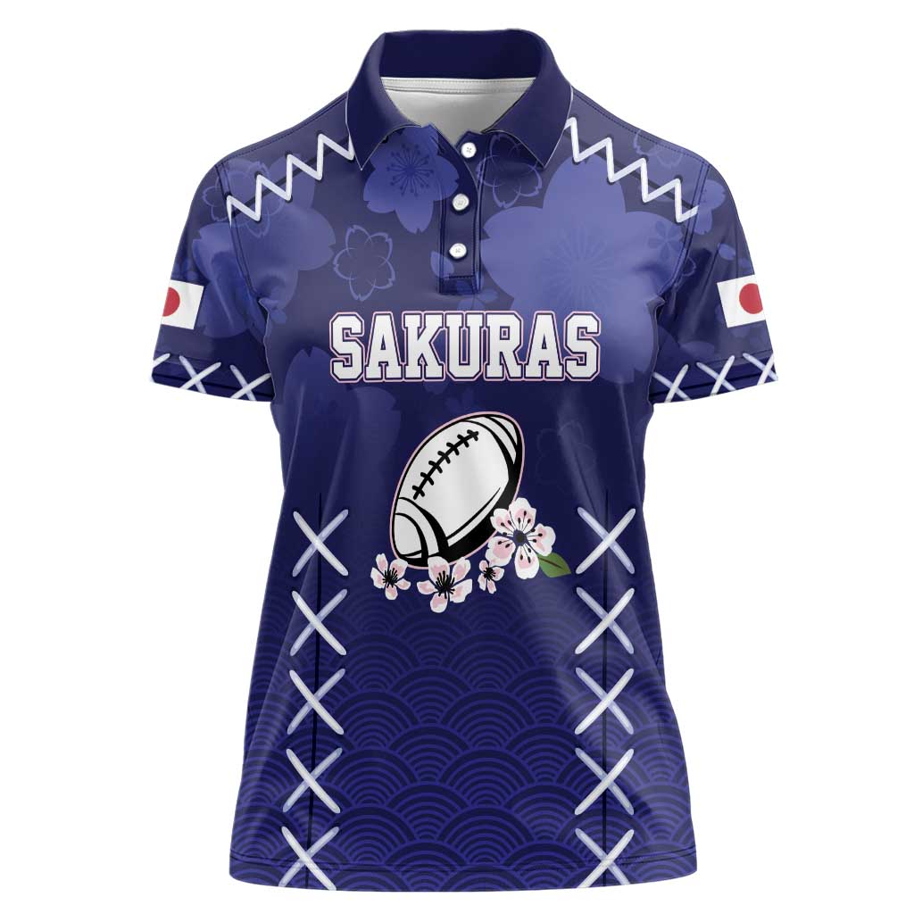 Custom Japan Rugby Pacific Women Polo Shirt Sakuras Rising Sun with Polynesian Pattern - Wonder Print Shop