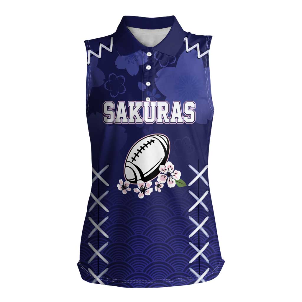 Custom Japan Rugby Pacific Women Sleeveless Polo Shirt Sakuras Rising Sun with Polynesian Pattern - Wonder Print Shop
