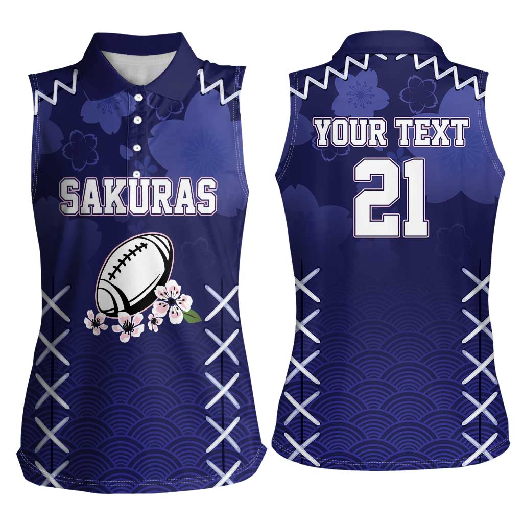 Custom Japan Rugby Pacific Women Sleeveless Polo Shirt Sakuras Rising Sun with Polynesian Pattern - Wonder Print Shop