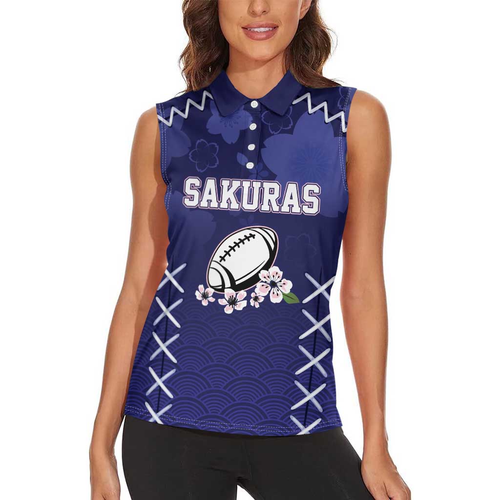 Custom Japan Rugby Pacific Women Sleeveless Polo Shirt Sakuras Rising Sun with Polynesian Pattern - Wonder Print Shop