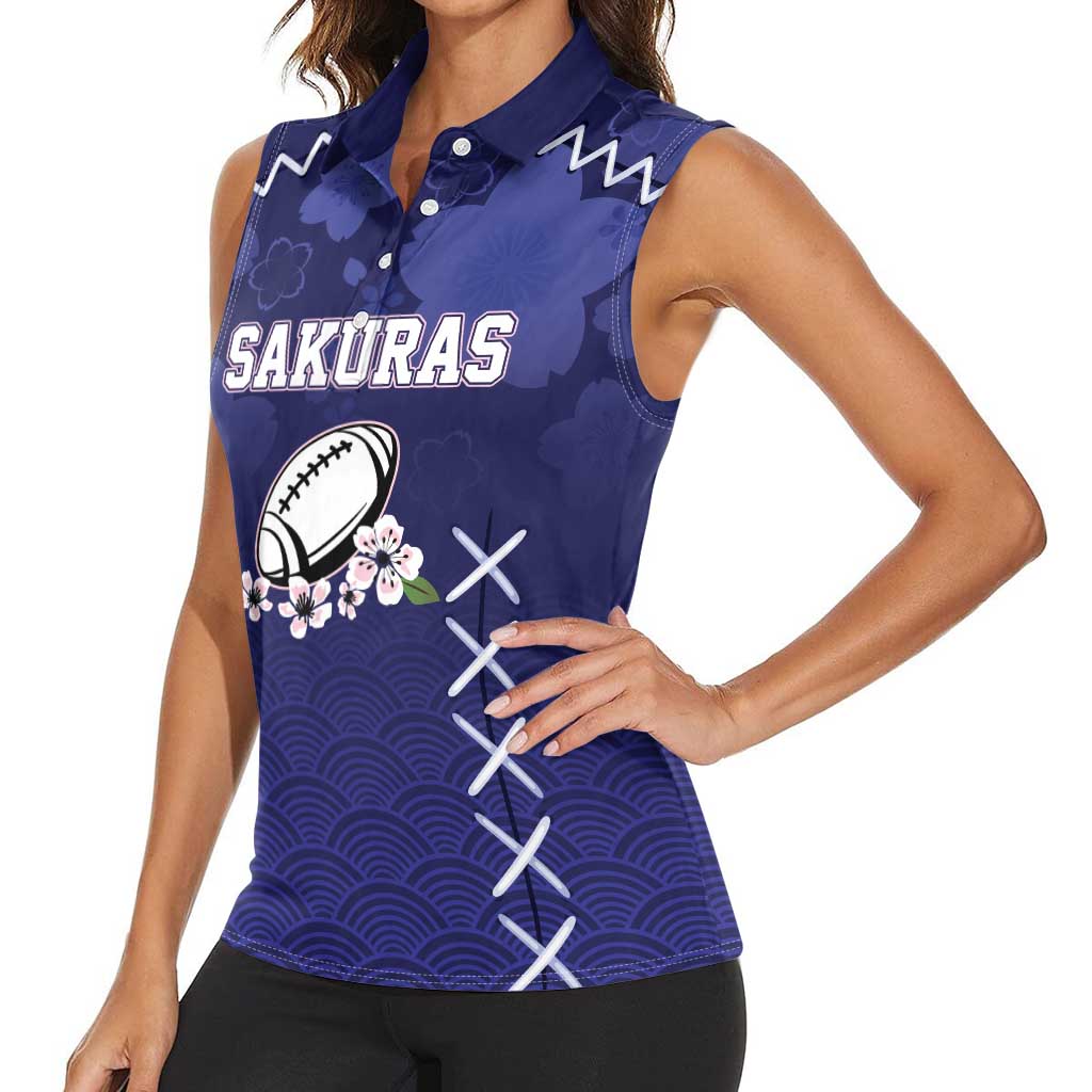 Custom Japan Rugby Pacific Women Sleeveless Polo Shirt Sakuras Rising Sun with Polynesian Pattern - Wonder Print Shop