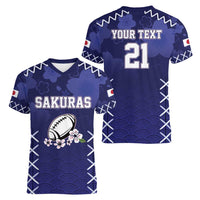 Custom Japan Rugby Pacific Women V-Neck T-Shirt Sakuras Rising Sun with Polynesian Pattern - Wonder Print Shop