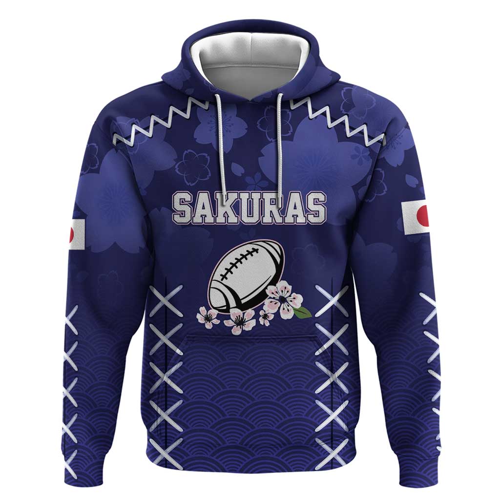 Custom Japan Rugby Pacific Zip Hoodie Sakuras Rising Sun with Polynesian Pattern - Wonder Print Shop