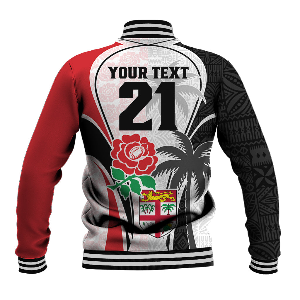 Custom Fiji England Rugby Baseball Jacket Tapa Pattern and Rose Flower World Cup 2023 LT9 - Wonder Print Shop