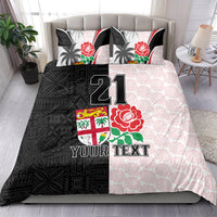 Custom Fiji England Rugby Bedding Set Tapa Pattern and Rose Flower World Cup 2023 LT9 - Wonder Print Shop