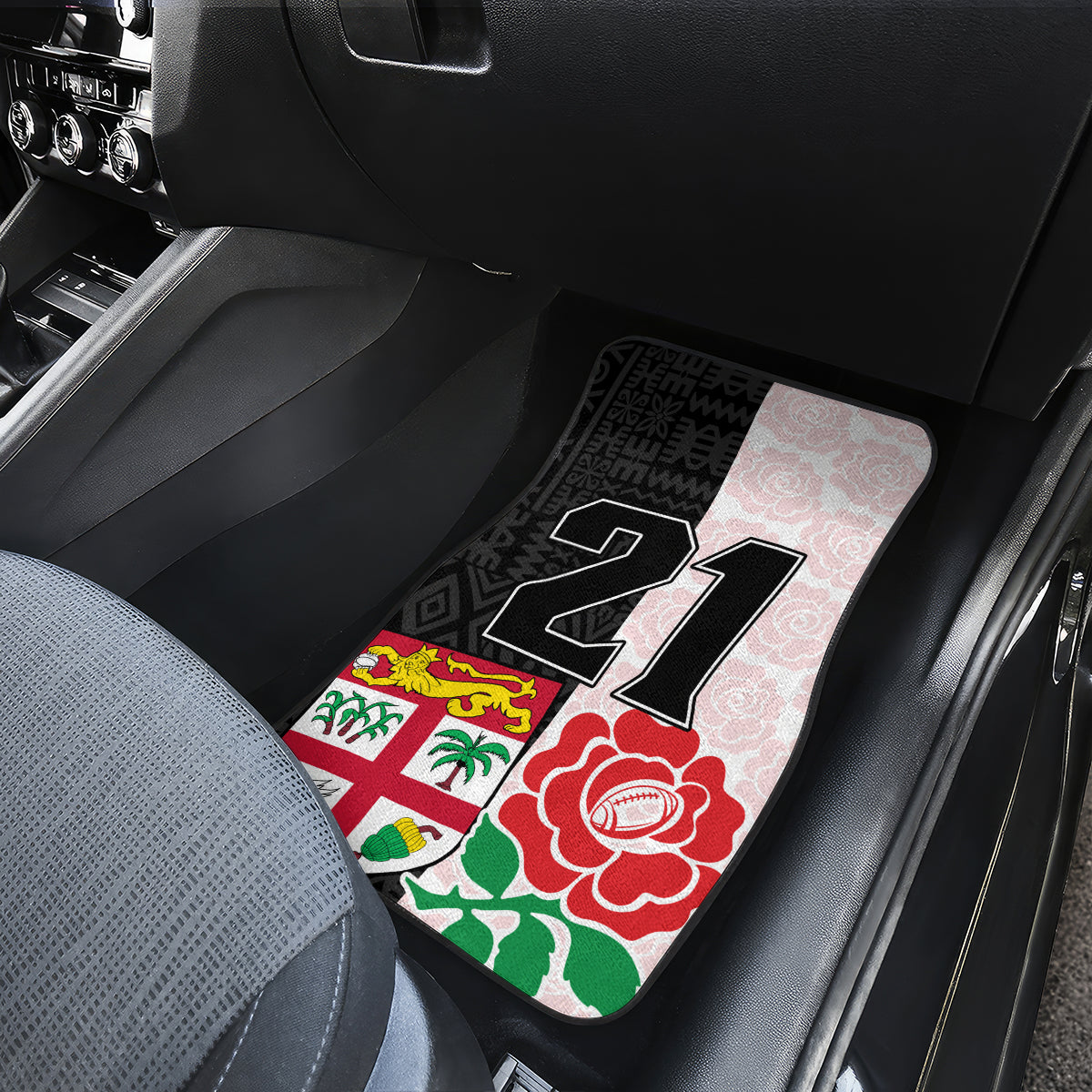 Custom Fiji England Rugby Car Mats Tapa Pattern and Rose Flower World Cup 2023 LT9 - Wonder Print Shop